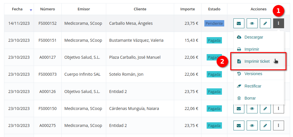 imprimir tickets en el programa de gestión de clínicas Qclinicas Cloud