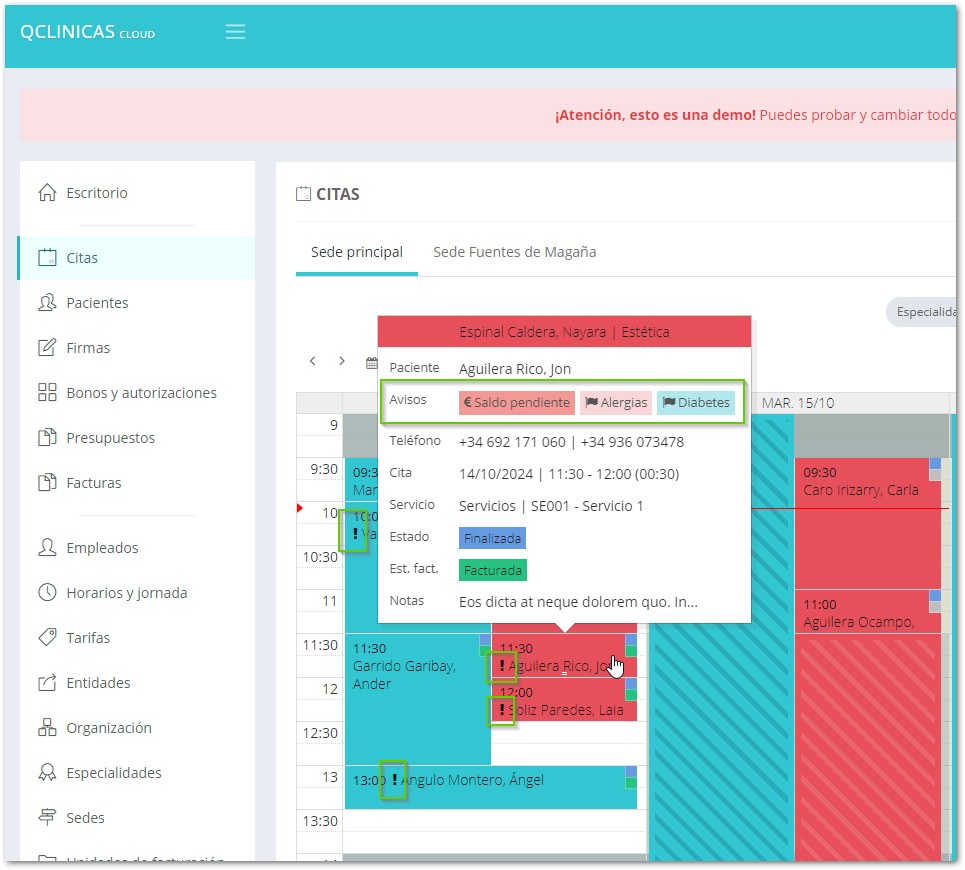 Aplicacion gestion de clinicas con posibilidad de gestion de avisos de pacientes (flags)